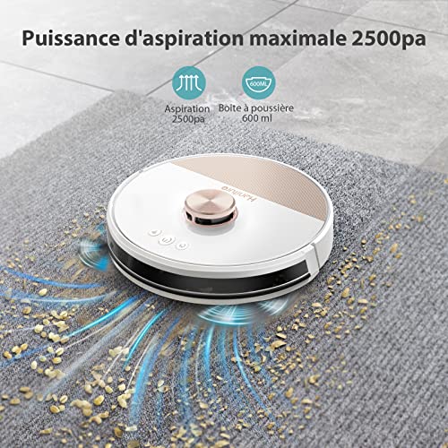 Robot Aspirateur Laveur, HONITURE Q6 Lite Aspirateur Robot, Laser Navigation,Cartographie Multi-étages, 2500Pa, WiFi/App/Alexa, pour Poils Animaux, Sols - Image 4