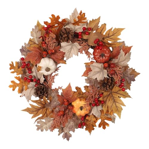 Couronne de Thanksgiving rustique avec citrouille pour déco de porte