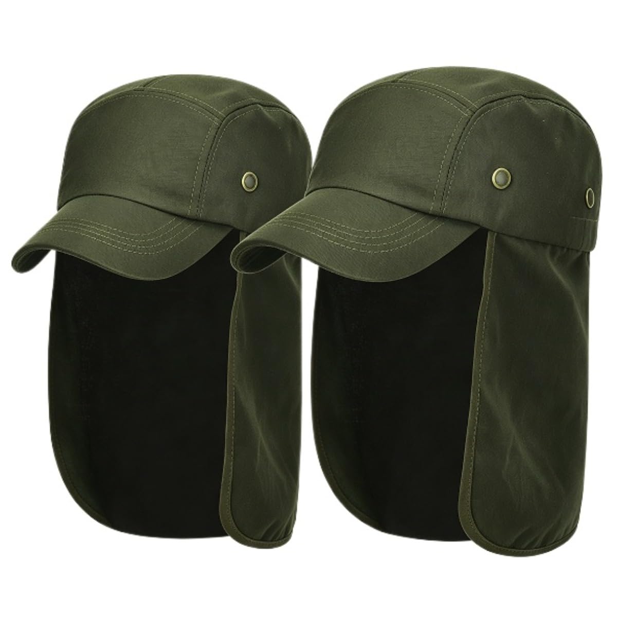 2 Pack Mens Womens Sun Hat UV Protection with Neck Flap, UPF 50+ Lightweight Breathable Mesh Outdoor Safari Cap for Fishing, Hiking & Gardening, Unisex Adults Wide Brim Sun Protection Hat (Army Green)