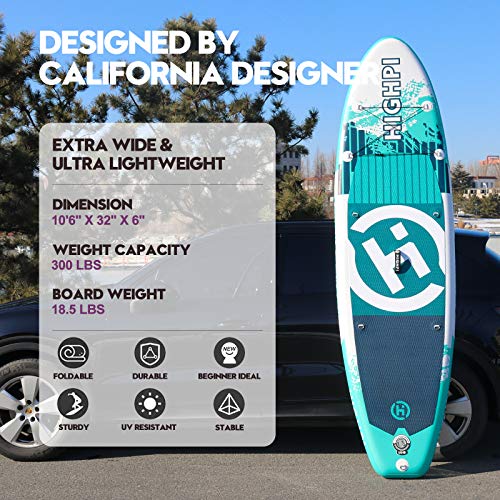 Highpi Inflatable Stand Up Paddle Boards, 10'6''X32''X6'' Sup With Accessories Backpack Anti-Slip Deck, Leash, Paddle And Hand Pump, Pink&Green Paddle Board Standing Boat For Youth & Adult #TOP2