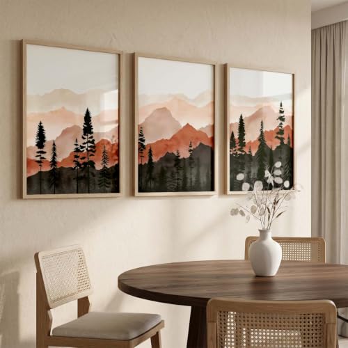 Image of kotart Decorative Mountain View Framed Painting | Big Aesthetic Nature Inspired Framed Paintings for Living Room Bedroom Wall Decor Set Of 3