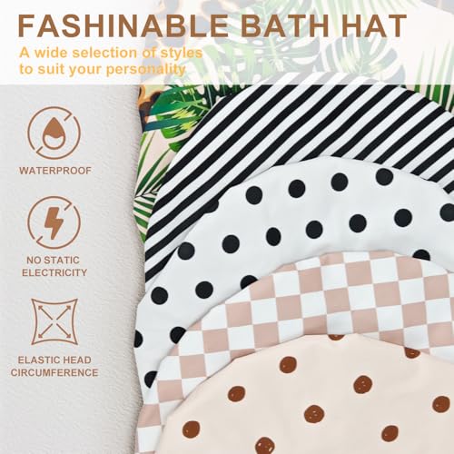 Reusable Shower Caps for Women Waterproof, Large Luxury Washable Elastic Band Bath Hair Bonnet, Double Layer Stylish Shower Hat for Long Hair, Braids, Curly(Plantain Leaf) - Image 6