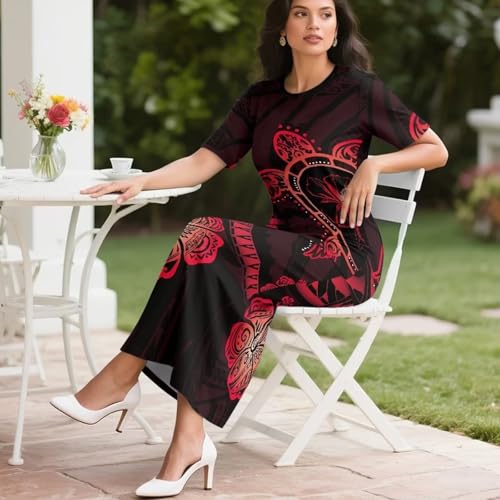 Image of Puletasi Samoan Traditional 2 Piece Outfits for Women Short Sleeve Crop Top and Maxi Skirt Sets Puletasi Dress