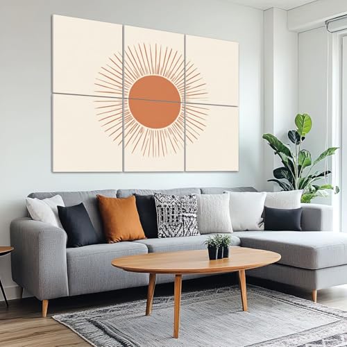 Paneles acústicos artísticos 6 pack con diseño Bohemio y líneas naranja radiantes de 72"x48" para aislamiento acústico, autoadhesivos para estudio, oficina miniatura 6