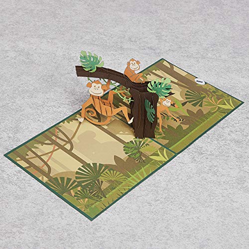 Image of Rykamia Monkey Pop Up Card, Blank Monkey Card, Monkey 3D Card, Monkey Gift, Jungle Card For Kids, Monkey Happy Birthday Card, Just Because, Card For Kid, Toddler Card, Monkey Lover Card, Wildlife Card