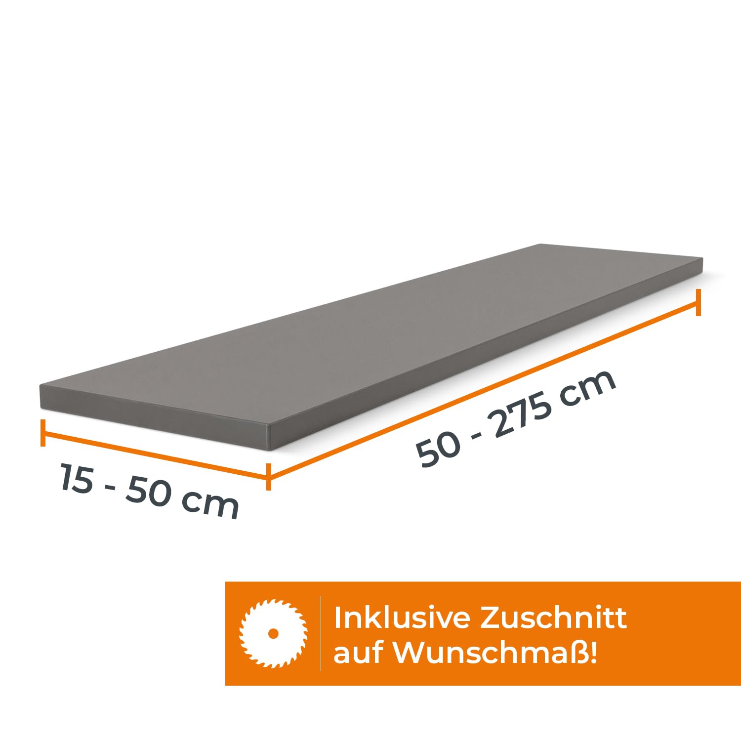 studioLINE MDF-Innenfensterbank nach Maß - 1,8 cm stark, melaminbeschichtet, mit ABS-Kante - Made in Germany - individueller Zuschnitt (Basalt Grau, T x L | 15 x 200 cm)