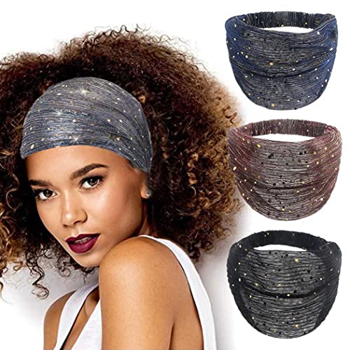 Zoestar Breite Pailletten Stirnbänder Yoga Stirnbänder Dicker Turban Bandeau Kopftücher Elastische Stilvolle Haarbänder für Frauen und Mädchen (3 Stück) (Set 1) Cover