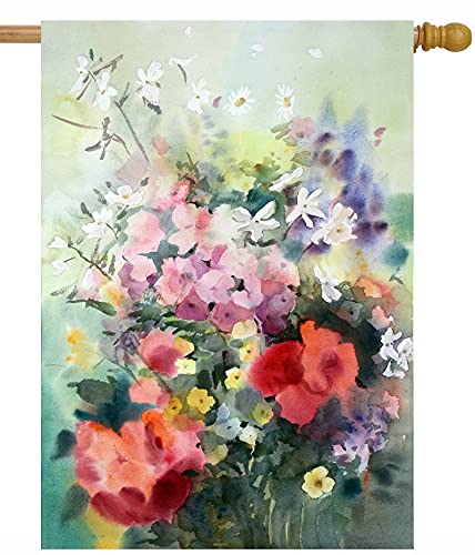 Pickako Watercolor Painting of Beautiful Summer Spring Floral Flowers Poppy Daisy House Flag 28 x 40 Inch, Double Sided Large Garden Yard Welcome Flags Banners for Home Lawn Patio Outdoor Decor