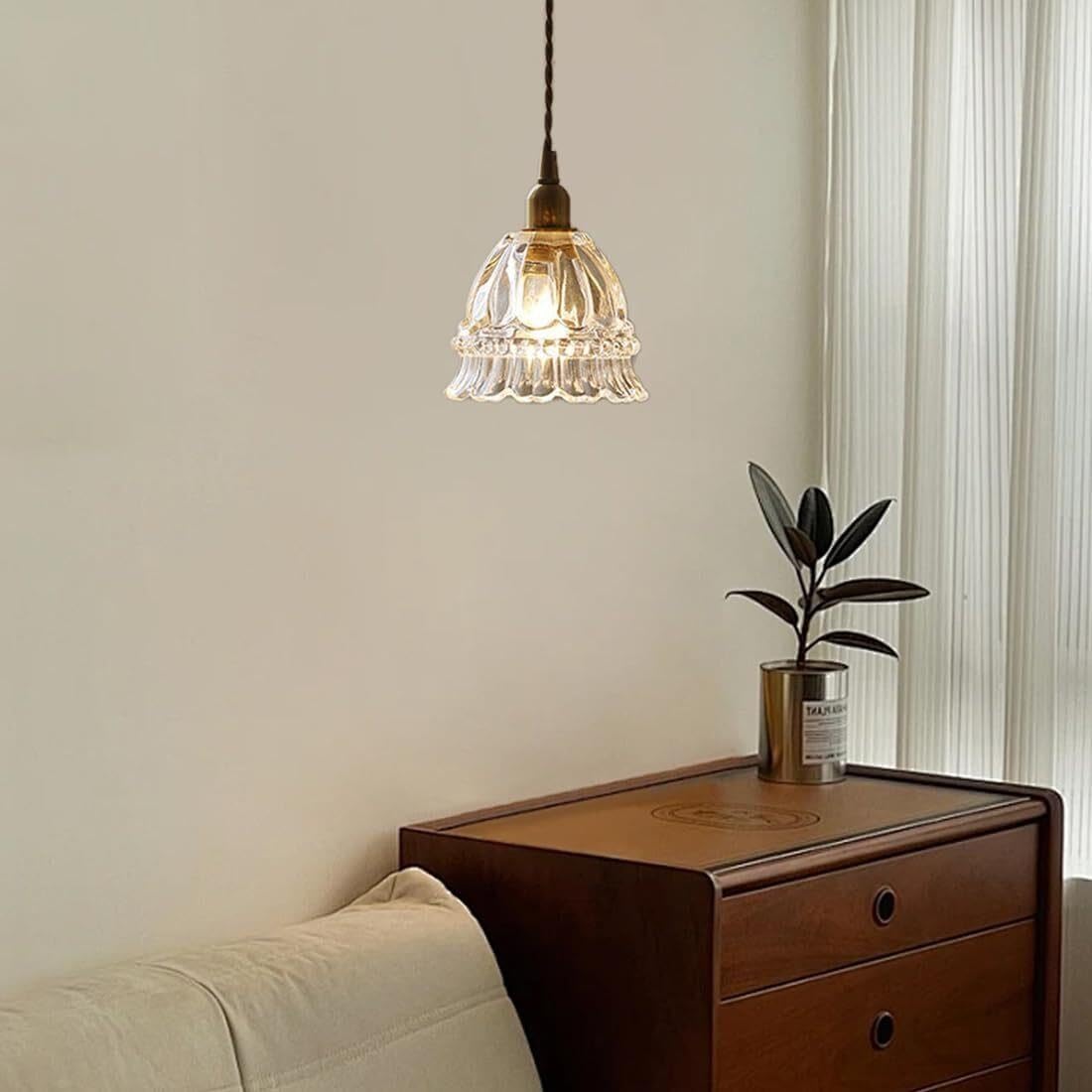 Lampada a sospensione in vetro stile campagna francese vintage floreale