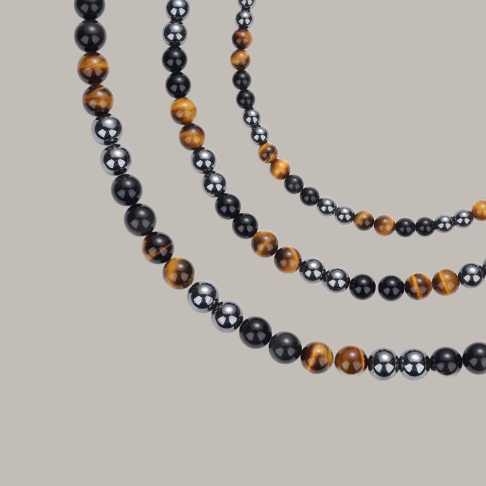 GAVU Collier Triple Protection Homme, Collier Hématite/Œil de Tigre/Obsidienne