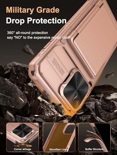 Image of Vihibii for iPhone 16 Pro Max Case Wallet with Card Holder (4 Cards) [RFID Blocking] & Slide Camera Cover, Military Grade Drop Protection, Rugged Back & Silicone Edge Phone Case, 6.9 inch 2024, Rose Gold