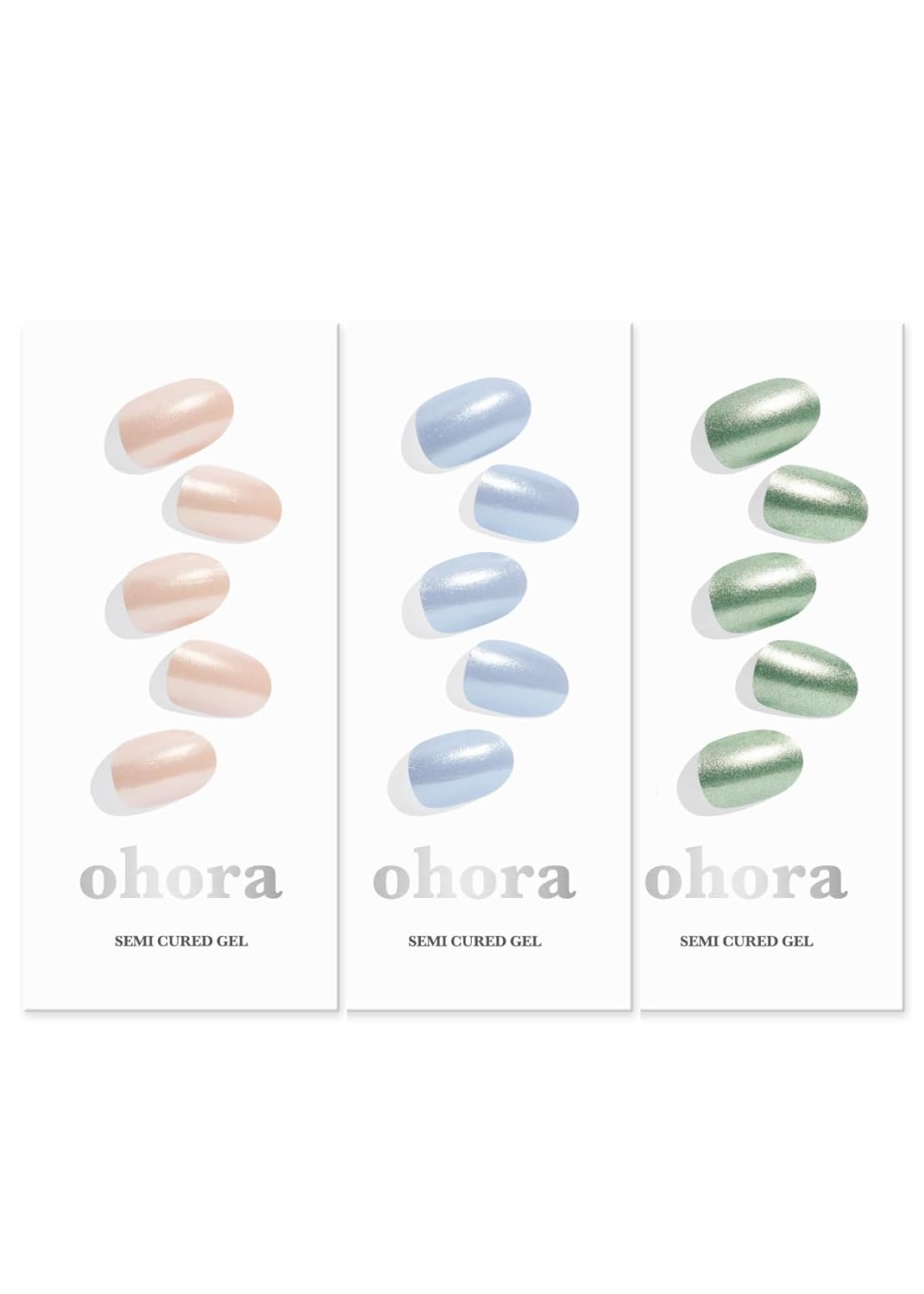ohora Semi Cured Gel Nail Set of 3 (N Vanilla Chrome & N Light Blue Chrome & N Matcha Chrome) - Professional Salon-Quality Nail Care - Easy to Use, Comfortable Curing, and Easy to Remove