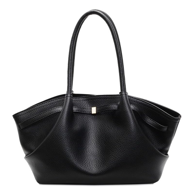 Large Capacity Pleated One-Shoulder Underarm Bag, Pebbled Pattern Tote Bag (Black,41 * 12 * 21CM)