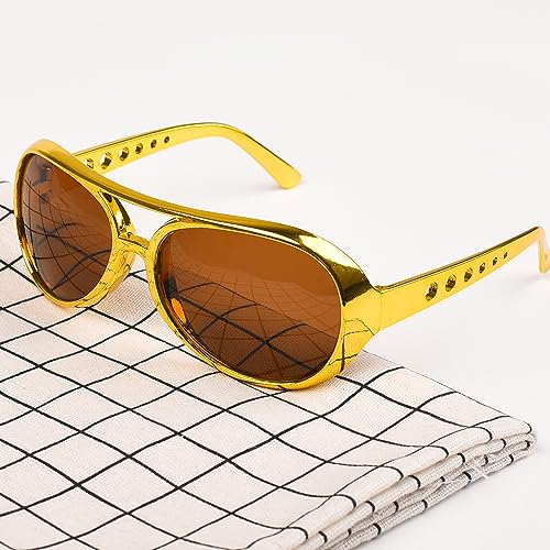 HIXNUG 2Pcs Gold Elvis Glasses Rockstar Style Glasses 50s Glasses Hippie Disco Costume Accessories Halloween Fancy Dress - Image 3