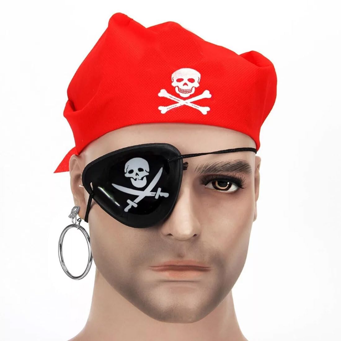FRIUSATE Set Da Pirata 11 Pezzi Per Donna – Sciarpa, Orecchini, Collana, Sciabole Gonfiabili Per Halloween - 5