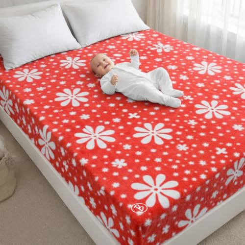 Image of Btag Baby Waterproof, Super Soft Fast Drying Mattress Protector | Extra Absorbent, Anti-Itching Sheet for New Born,Toddler (Size 200x210 cm, Pack of 1, Pink Flower)