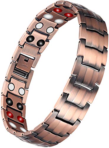 WELMAG® Copper Magnetic Bracelets for Men Arthritis Relief Pain Health Double Row 4 Elements