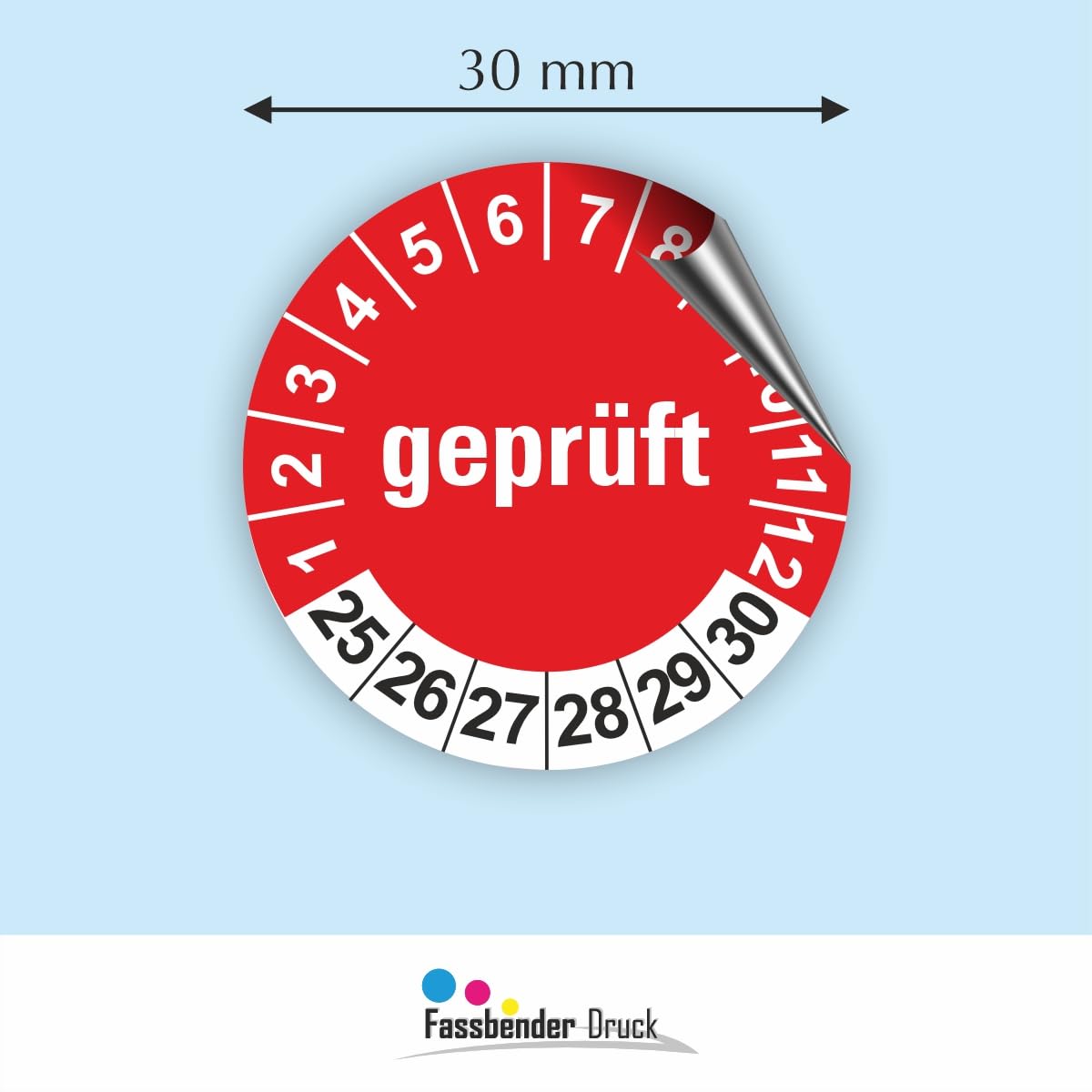 Hochwertige Prüfetiketten GEPRÜFT Ø 30mm - Selbstklebende PVC-Folie - Wartungsetiketten für Prüfung - Prüfplakette für Prüfungsnachweis (250 Stück)
