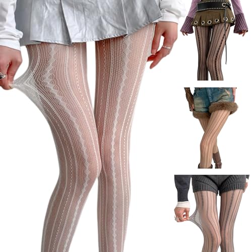 Women Hollowed Out Rhombus Striped Lace Tights Stockings Vintage Patterned Sheer Fishnet Pantyhose Leggings4