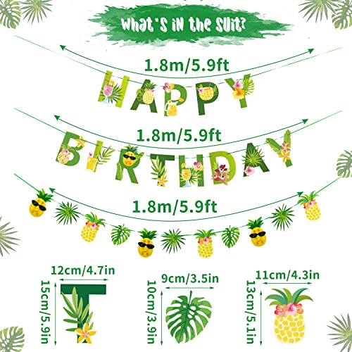Image of SUNBEAUTY Fruit Party Decorations Happy Birthday Pineapple Element Banner for Summer Tropical Hawaiian Aloha Parties - Colorful, Vibrant, Durable, Fun and Easy to Hang | Pre-Strung