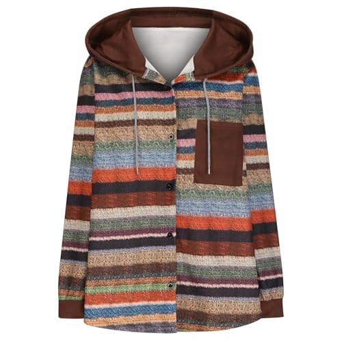 Hoodies for Women Fashion Rainbow Striped Cardigan Sweater Casual Long Sleeve Zip Up Hooded Jacket Fall Outfits Coat3