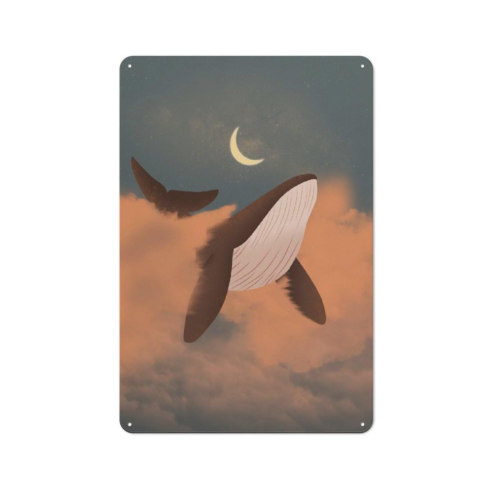 Junmoney Flying Whale Metal Wall Sign 30X20cm, Rustic Decor For Home Bar Wall, Gift Idea At Christmas For Hosts Who Enjoy Retro Interiors