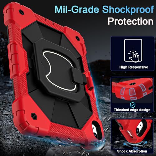 Image of Auizotl Case for iPad (A16) 11th Generation 11 Inch (2025) /iPad 10th Generation 10.9 Inch (2022) with Screen Protector,Military Grade Shockproof 10th Gen i Pad Case with Rotatable Stand,Red Black