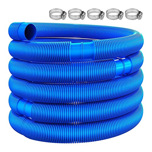 Bakkeny Manguera de piscina de 32 mm de diámetro con abrazadera de manguera, tubo de repuesto para piscina, herramienta de limpieza de piscinas, color azul