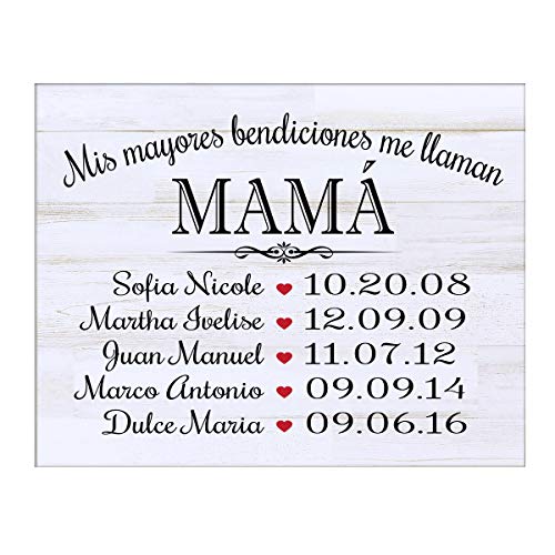 LifeSong Milestones Bendiciones familiares personalizadas Wall Plaque Regalo para Padres, Abuelos, mamá o papá con nombres de niños y fechas de nacimiento de 12 