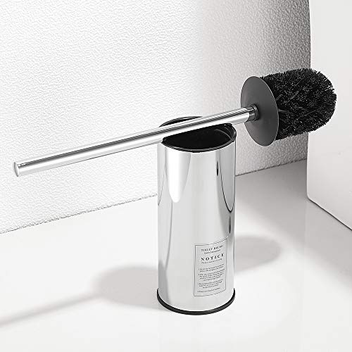 Image of Freestanding Toilet Brush Holder for bathrooms 304 Stainless Steel Toilet Brush Stand Round Storage and Organization Rust Resistant 18-inch high Polished Chrome Finished