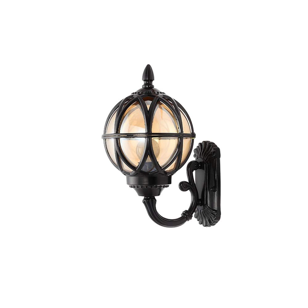 HELCEKOU Fashion Outdoor Earth Round Glass Wall Light European Door Decoration Sconces Courtyard Antique Retro Driveway Bollard Aisle Warehouse Lighting E27 Indoor and