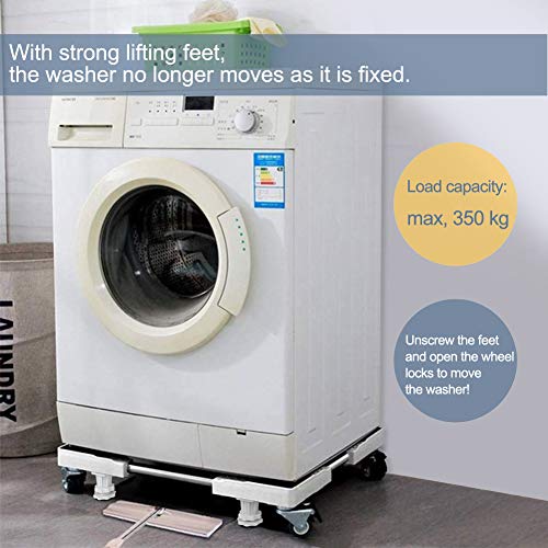 Washing Machine Stand sanyi Multi-functional Movable Adjustable Base Mobile Roller with 4×2 Locking Rubber Swivel Wheels and 4 Strong Feet for Washing Machine, Dryer and Refrigerator