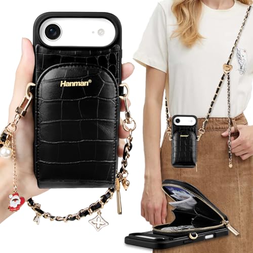 Étui iPhone 17 Air Hanman en cuir crocodile avec porte-cartes et blocage RFID