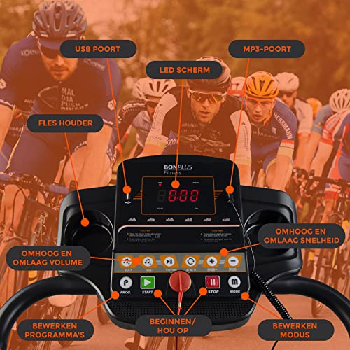 Bonplus BP | Opvouwbare Elektrische Loopband | Snelheid 12 Km/u | 3 hellingsniveaus | LCD-scherm | Mobiele ondersteuning | USB | MP3-poort | 2 Flessenhouders | Maximum gewicht 100kg - Afbeelding 4
