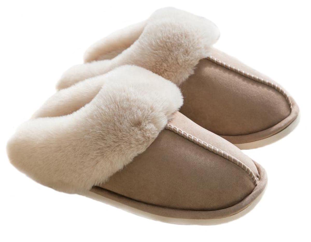 SeemehappyFaux Fur Slippers For Men Women Winter Memory Foam Fluffy Soft Warm Comfy House Slippers Scuff Slippers Slip On Anti-Skid Sole Indoor