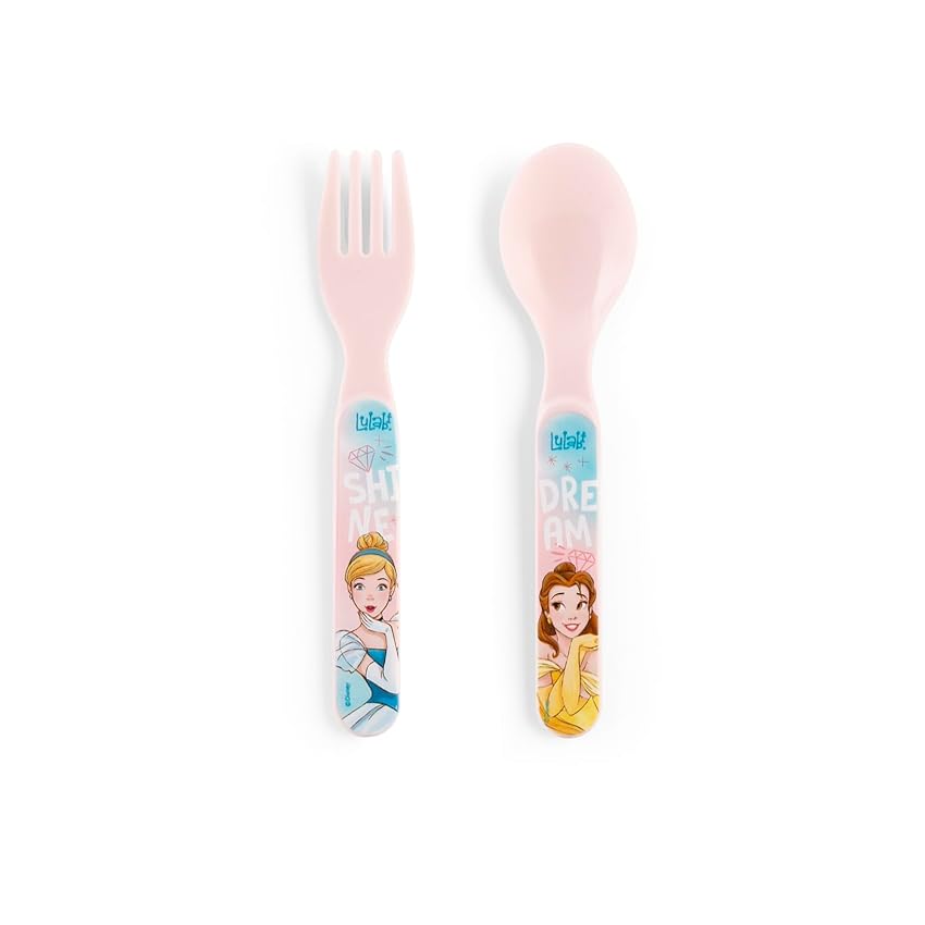 Lulabi Disney Princess Set Cucchiaio e Forchetta in Polipropilene, Rosa – Sicuri, Resistenti, Ideali per le Prime Pappe