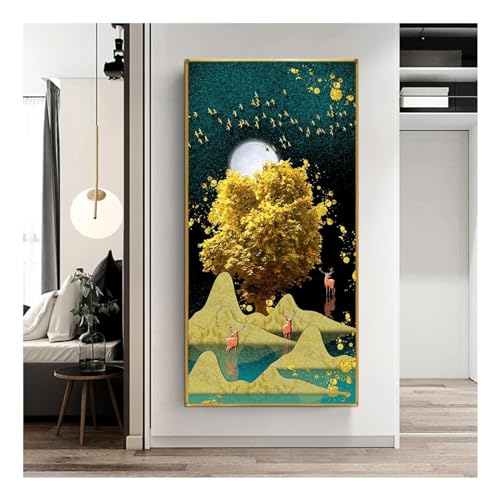 Affiches et impressions abstraites d'entrée élan et arbre doré 75x150cm