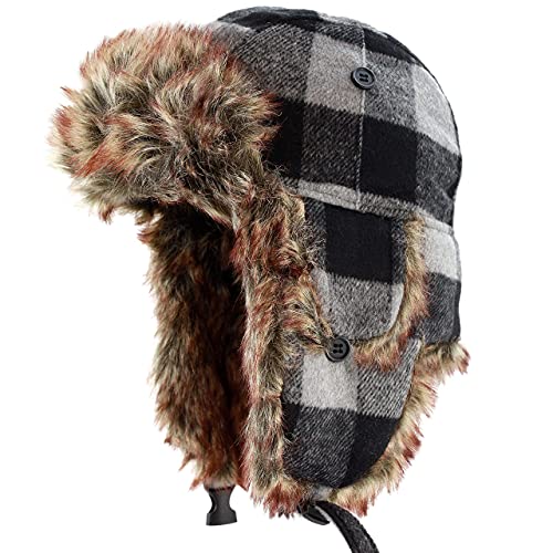 Image of Faux Fur Safety Reflective Aviator Trapper Hat Snow Ski Trooper Winter Cap