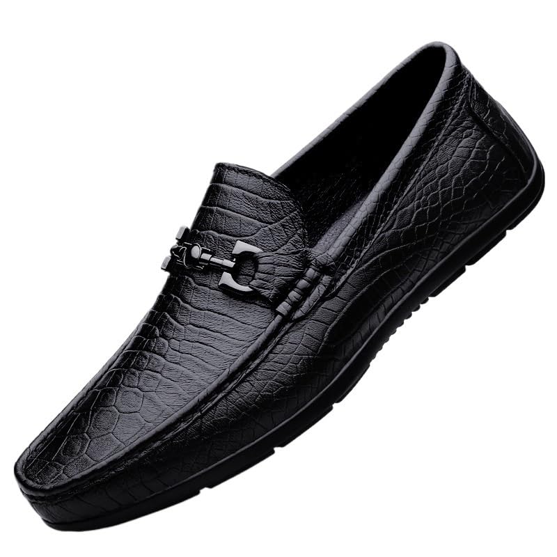 Mens Oxford Dress Shoes Italian Leather Uniform Slip On Round Toe Anti-Slip Non Slip Rubber Sole Block Heel Low Top Working