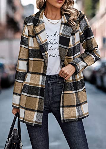 PRETTYGARDEN Women Plaid Shacket Jacket Trendy Fall Casual Button Wool Blend Tartan Trench Coat Winter Clothing with Pockets