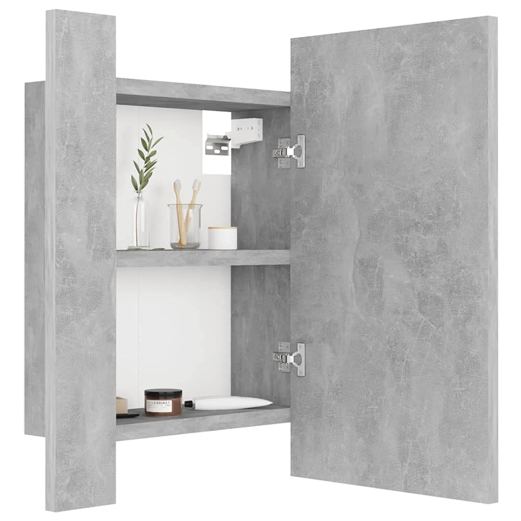 vidaXL Armario Espejo de Baño con Luz LED Acrílico Aseo Ducha Muebles Mobiliario Almacenamiento Estante Decoración Adorno Gris 40x12x45 cm