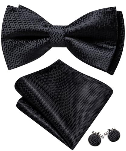 Image of Barry.Wang Paisley Striped Bow Tie for Men Silk Pre-Tied Bowtie Pocket Square Cufflinks Set Formal Wedding Party Prom