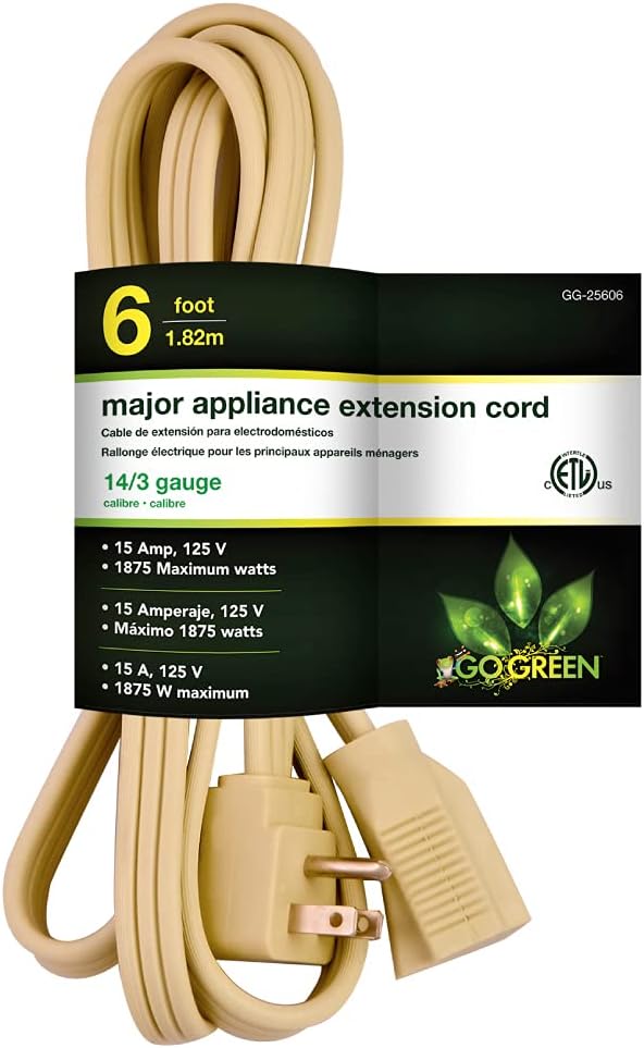 Go Green Power Inc. 6ft Heavy Duty Appliance Cord, Beige