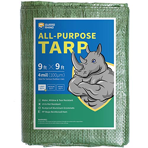 GUARD RHINO Tarp 9x9 Feet Green Multi Purpose Waterproof Poly Tarp Cover 4mil