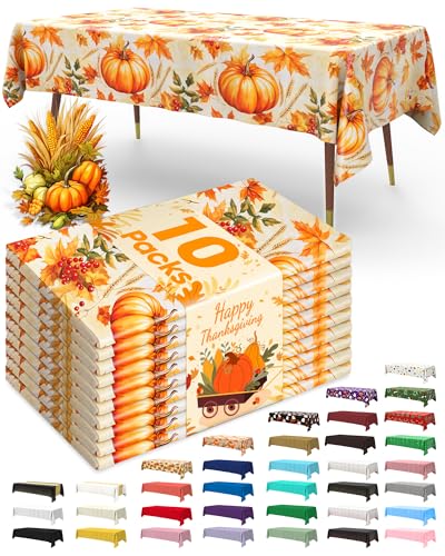 Image of Pureegg Plastic Table Cloth Disposable 54x108 Inch 10 Pack, Pumpkin Harvest