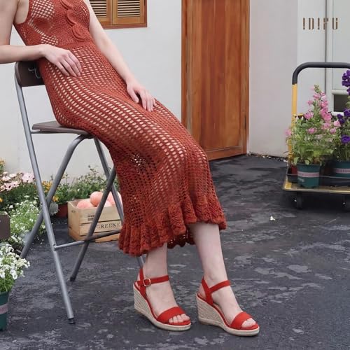 Image of IDIFU IN4 Espadrille Wedge Sandals for Women Open Toe Ankle Strap Platform Wedges Heels Causal Summer Wedge Shoes Comfortable Espadrilles Wedges