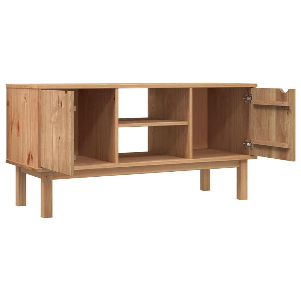 113cm TV Standschrank, Holzoptik TV Unit Media Center mit 2 Türen & offenem Regal für bis zu 45 Zoll Fernseher, DVD CD Aufbewahrungseinheit Entertainment Station Wohnzimmermöbel Braun