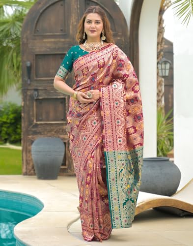Image of SIRIL Women's Banarasi Weaving Soft Silk Saree With Unstitched Blouse Piece(4791S141 Green)