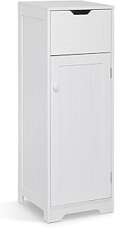 Mondeer Bathroom Floor Cabinet, Storage Unit With 1 Drawer 1 Door 2 Shelves, 32x30x87cm White MDF Painted Wood Free Standing Cupboard for Bathroom Living Room Porch