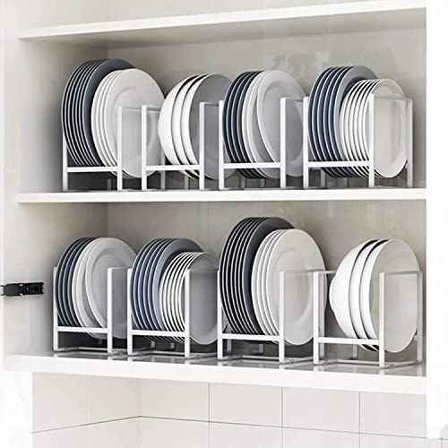 EZYLIFE 2pcs Kitchen Space Saver Dish Rack Plate Holder Dish Drainer Drying Stand for Cabinet Shelf Organiser Counter Top Storage for the use of Plates Pan-Pot Lids Cutting Board - White Small(W+N)